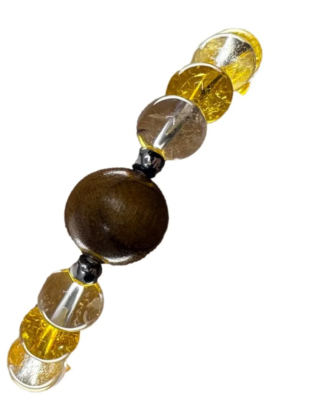 Golden Wood Yellow & Clear Quartz Bracelet 6.75